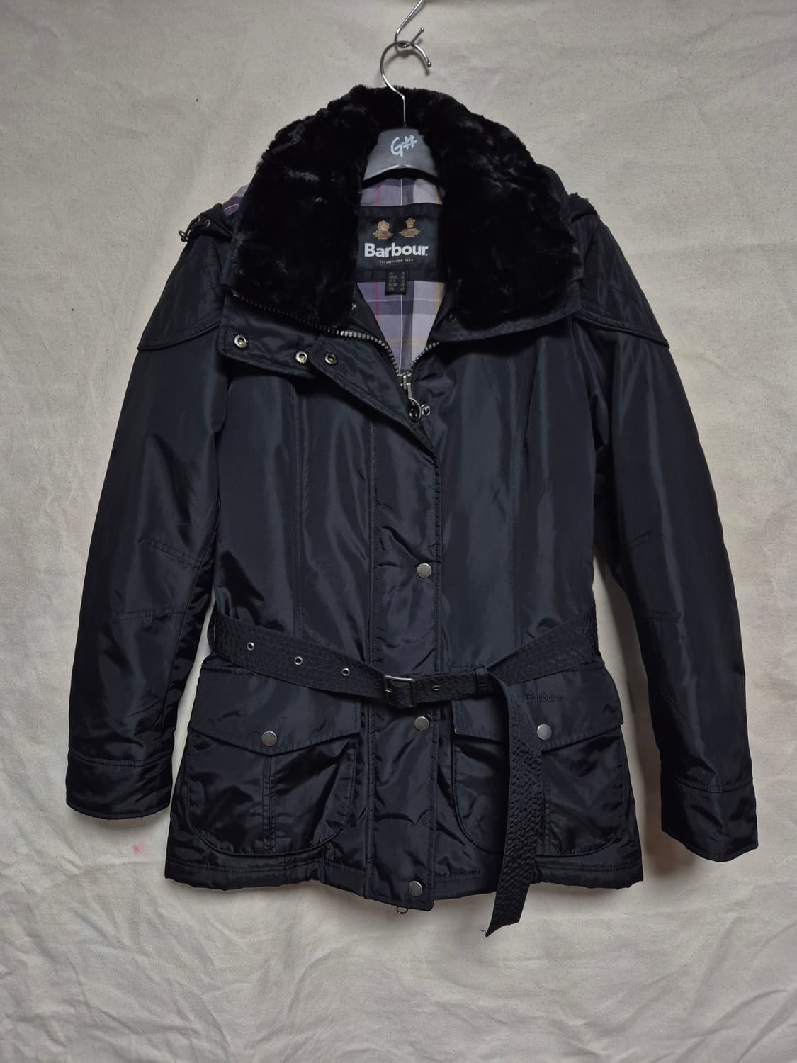 바버 여성 벨티드 퍼 자켓 상품이미지1