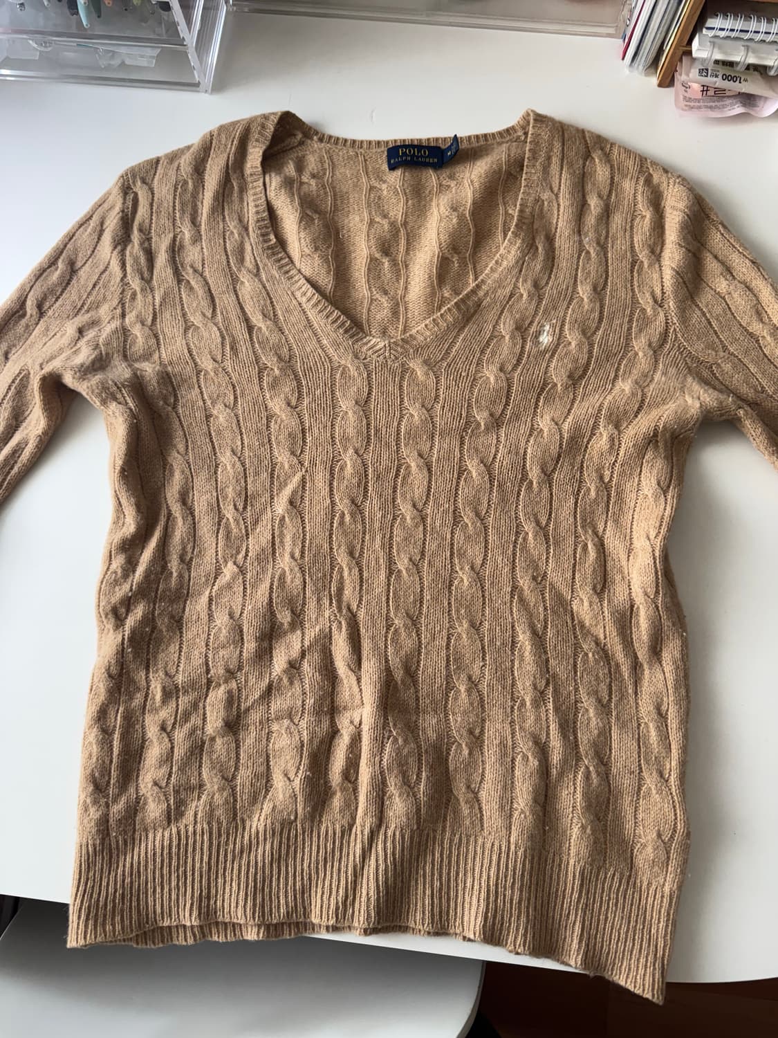 폴로 케이블 V넥 니트 브라운 상품이미지1