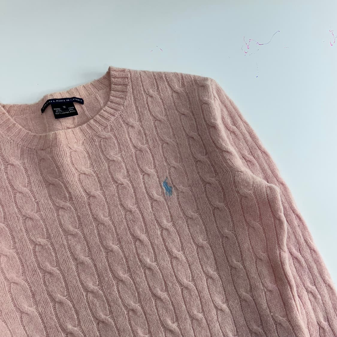 Polo 폴로 스카이블루 포니 라이트핑크 케이블 니트 상품이미지4