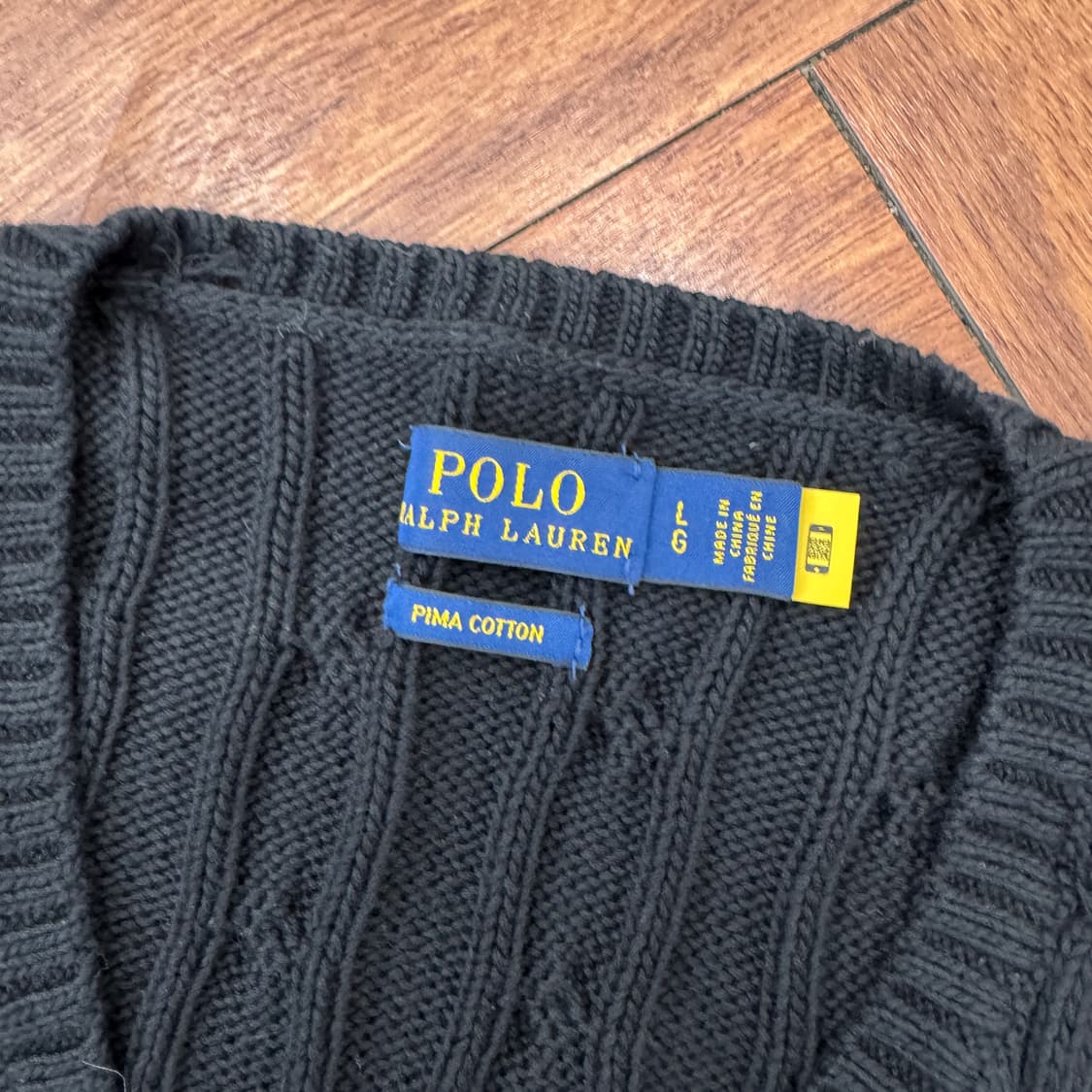여성용 L 폴로 랄프로렌 피마코튼 브이넥 케이블 블랙 니트  상품이미지4