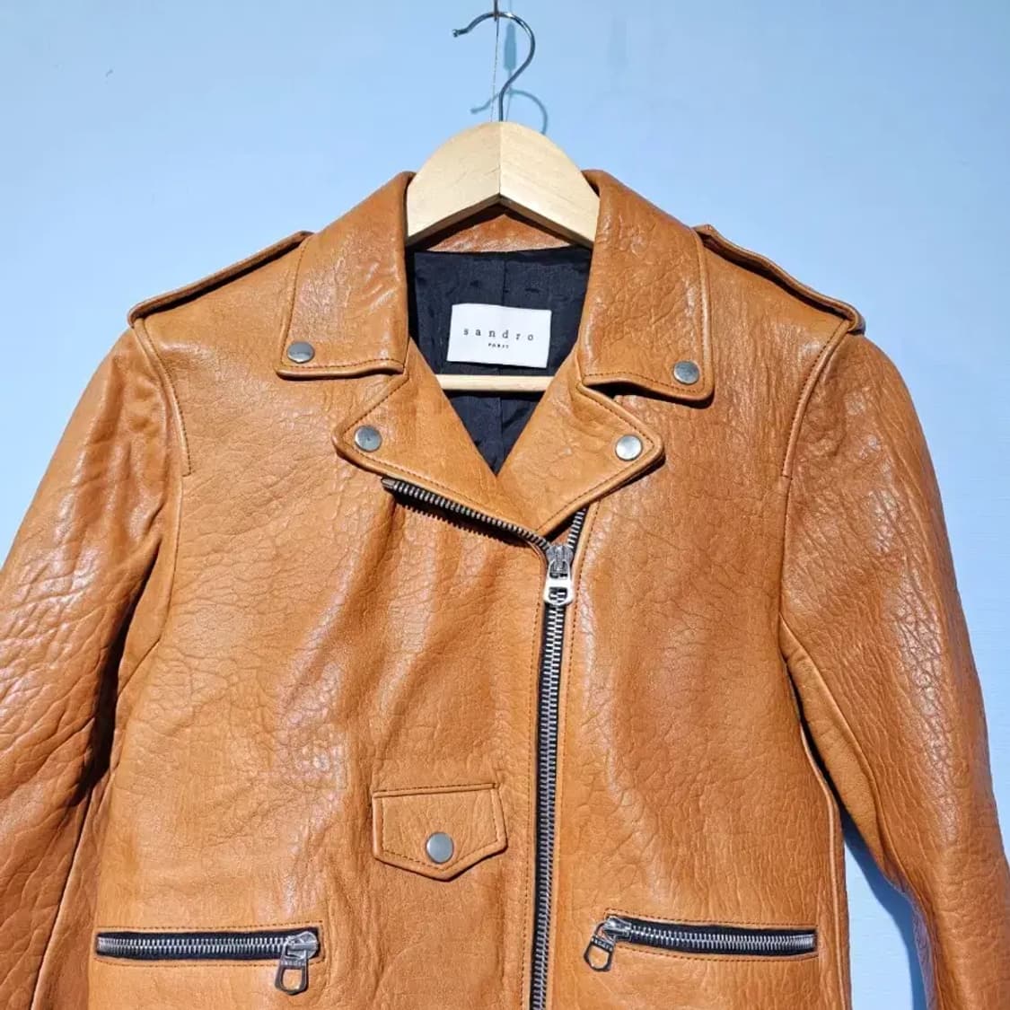 산드로 가죽 라이더 자켓 브라운~55 상품이미지2