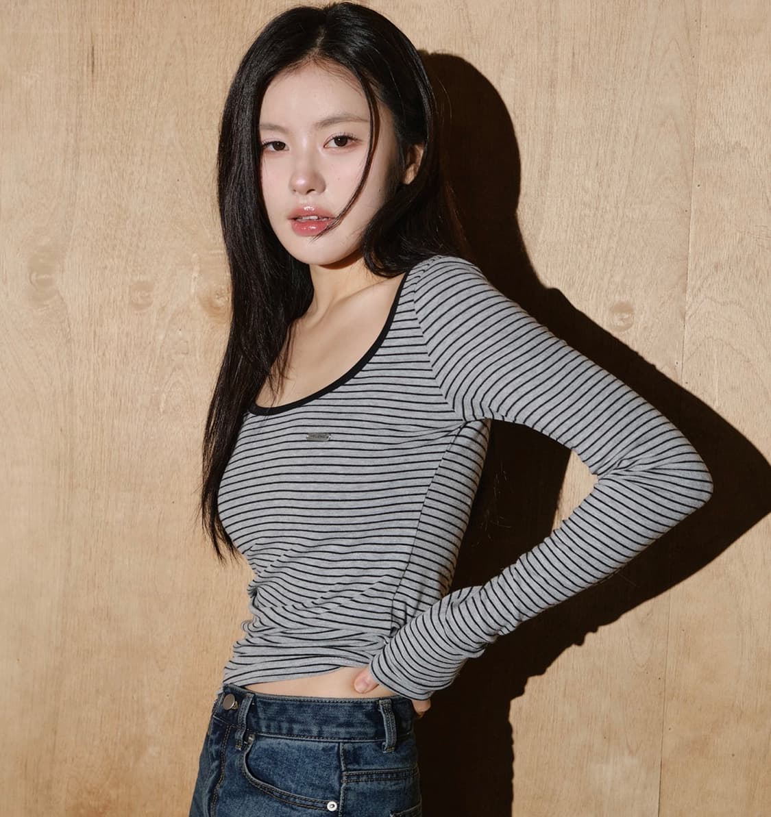 스트라이프 컬러레이션 롱 슬리브 [그레이] 상품이미지3