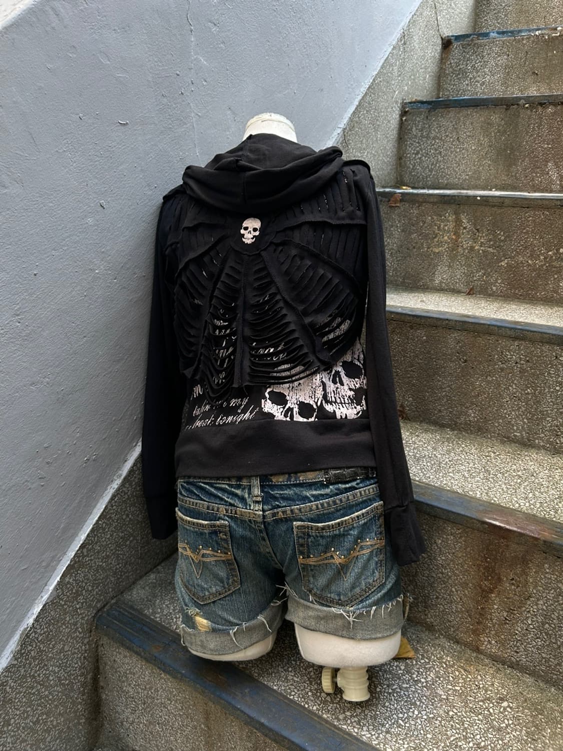 *대장급* 일본빈티지 펑크 거미줄 스컬 프린팅 후드집업 상품이미지3