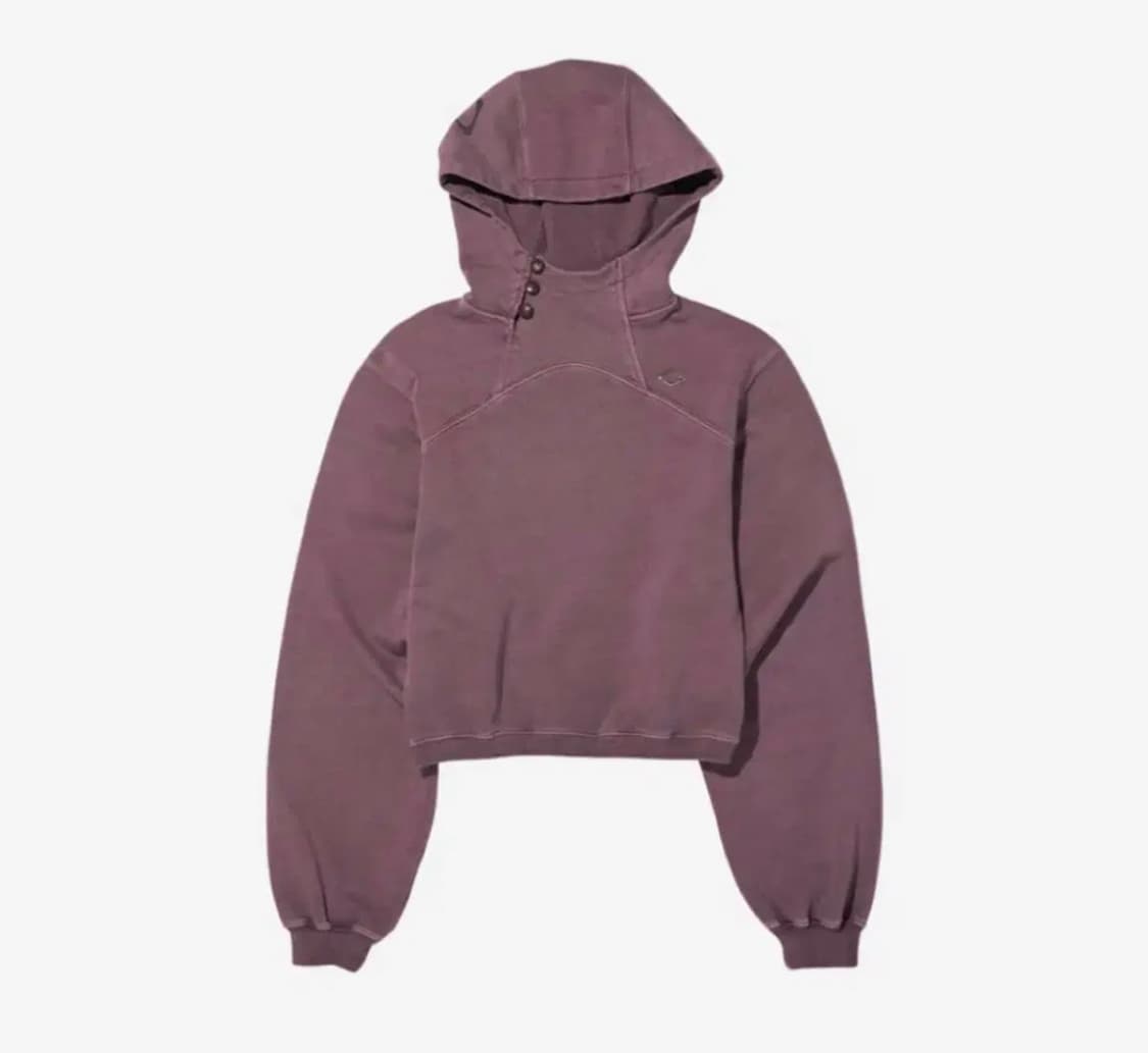 미스치프 사이드 버튼 업 크롭 후드 워시드 레드 브라운 상품이미지1