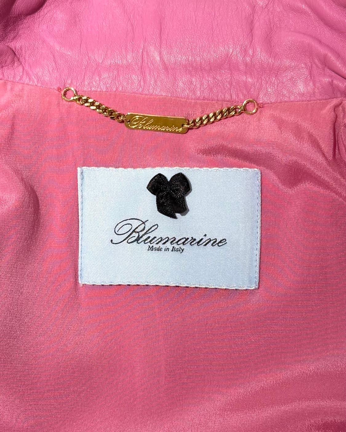 블루마린 핑크 쉽스킨 레더 바이크 자켓 상품이미지8