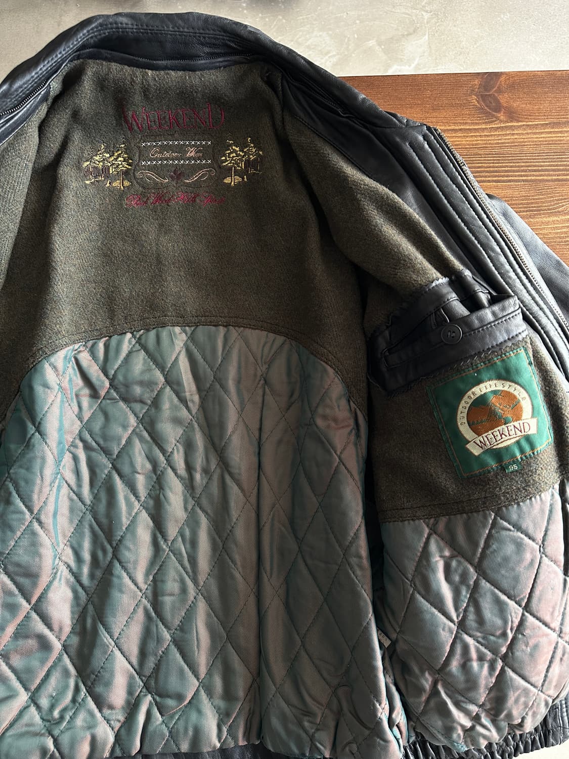 WEEKEND Outdoor Wear 빈티지 레더 블루종 자켓 상품이미지4