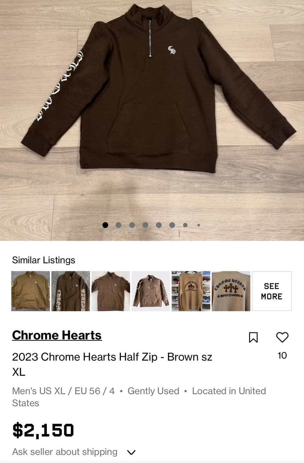 크롬하츠 vic 자수 브라운 하프집업 S 상품이미지10