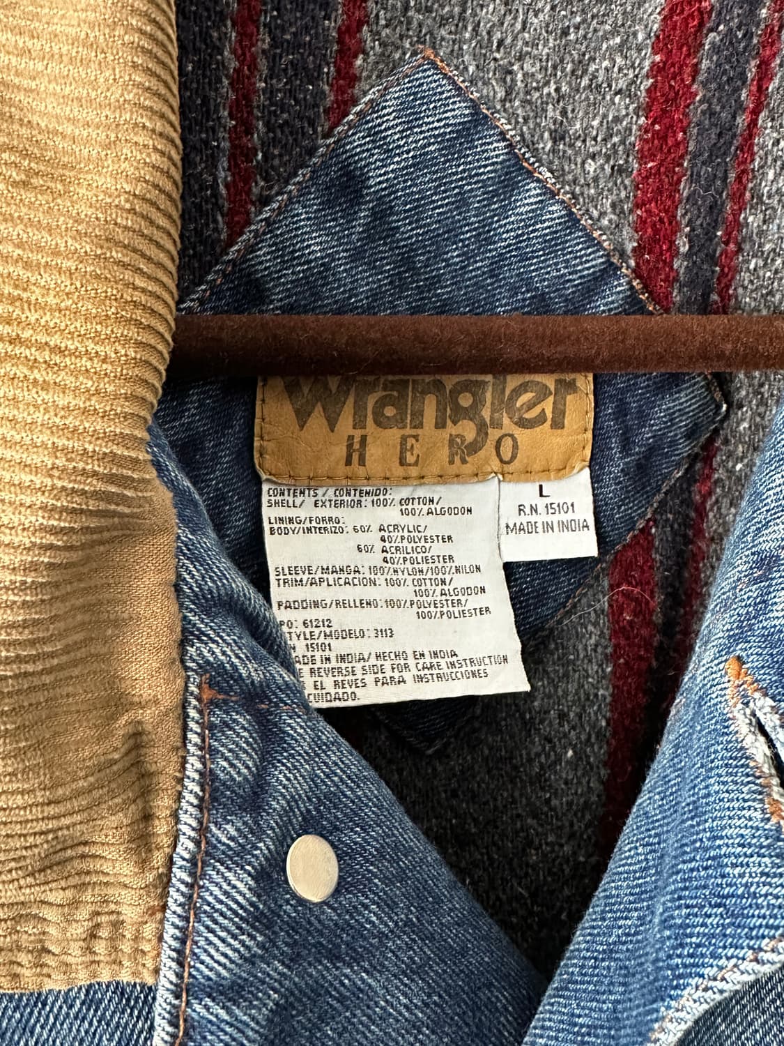 Wrangler HERO 코듀로이 카라 블랭킷 라이닝 데님 자켓 상품이미지5