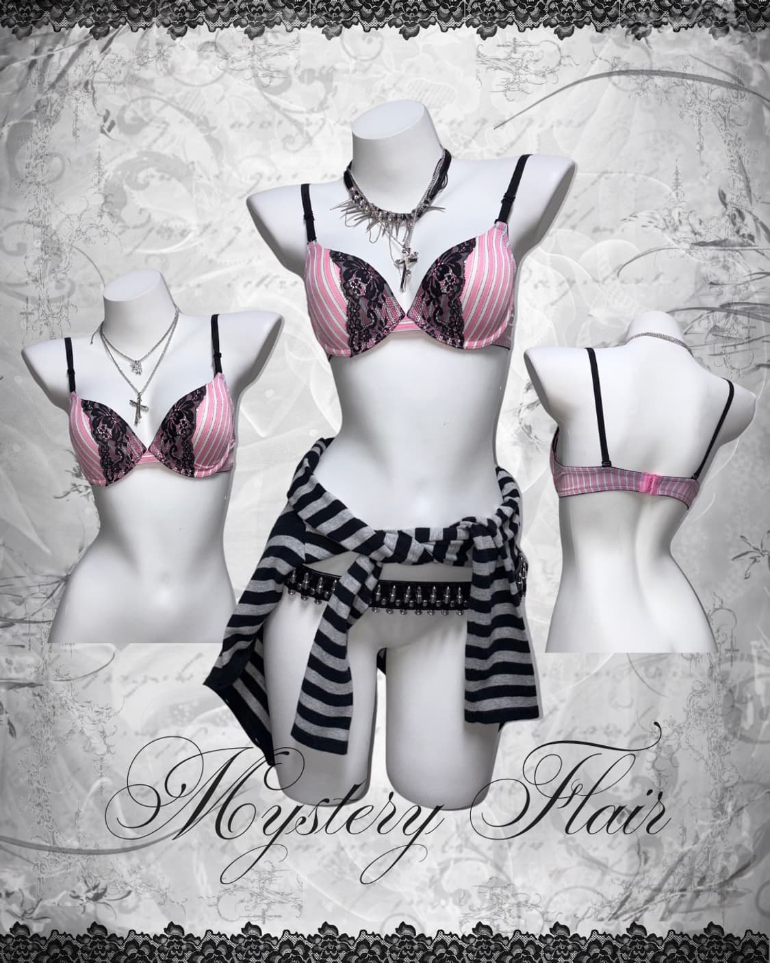 00s 핑크 스트라이프 나비 레이스 갸루 브라 상품이미지1