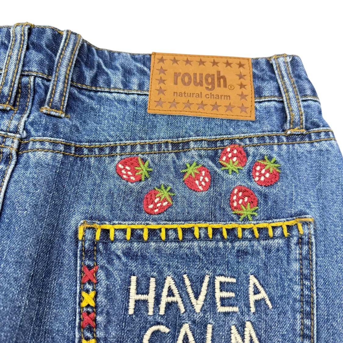 JPN rough 러프 하구미 딸기 자수 데님 미니스커트 상품이미지4