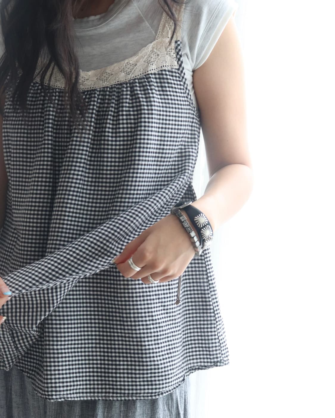 [HUG Ō WäR] Check Lace Camisole Blouse 상품이미지6