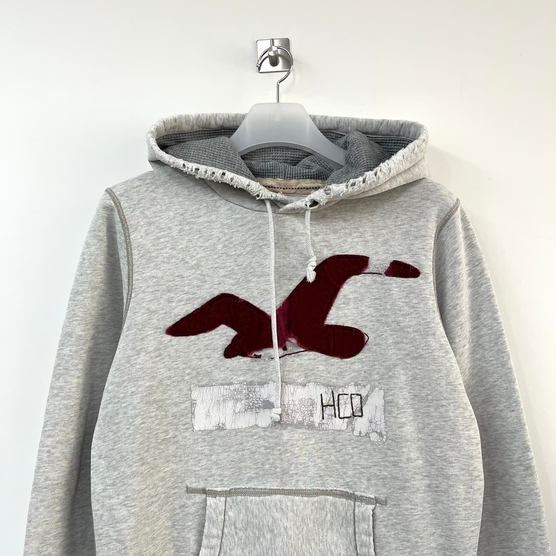 홀리스터 버건디 로고 멜란지그레이 후드티 상품이미지4