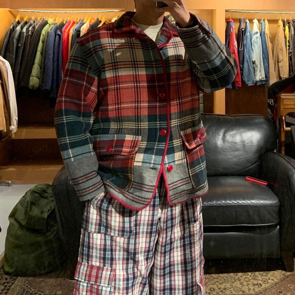 이태리 베네통 00s 울 타탄체크 헌팅 자켓 코트 L 105 상품이미지1