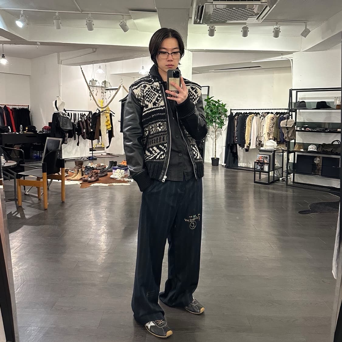 준야와타나베 맨 니트 레더 바시티 자켓 상품이미지4