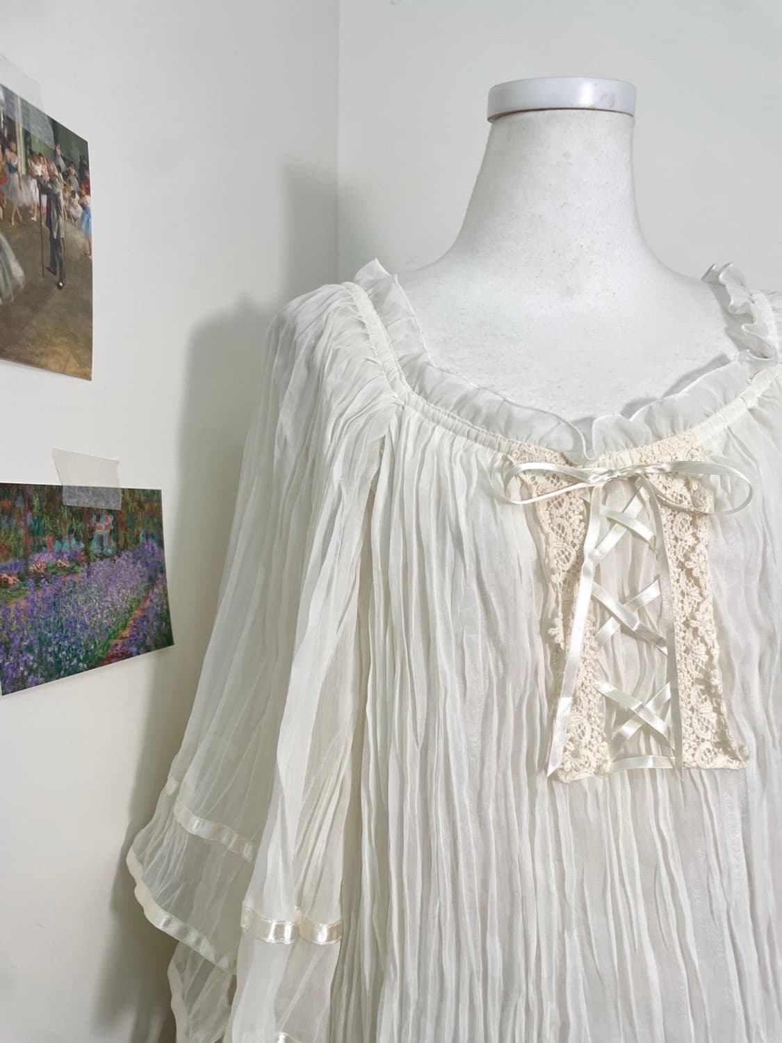 SNIDEL ivory crease lace-up cape blouse 상품이미지6