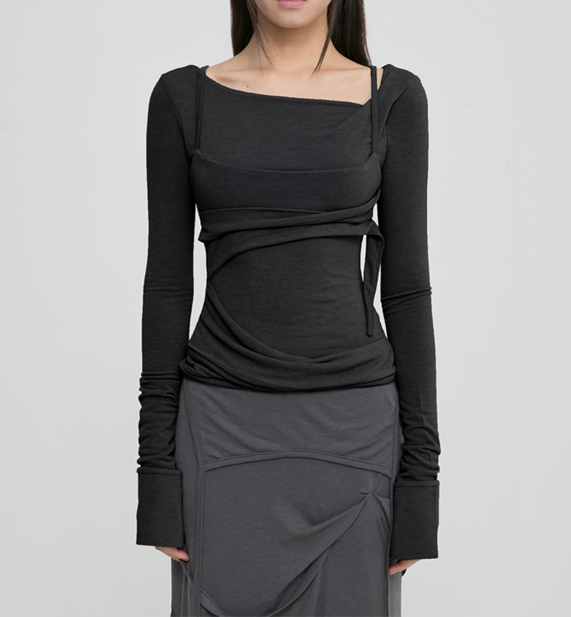 flareup 플레어업 레이어드 뷔스티에 롱슬리브 블랙 상품이미지1