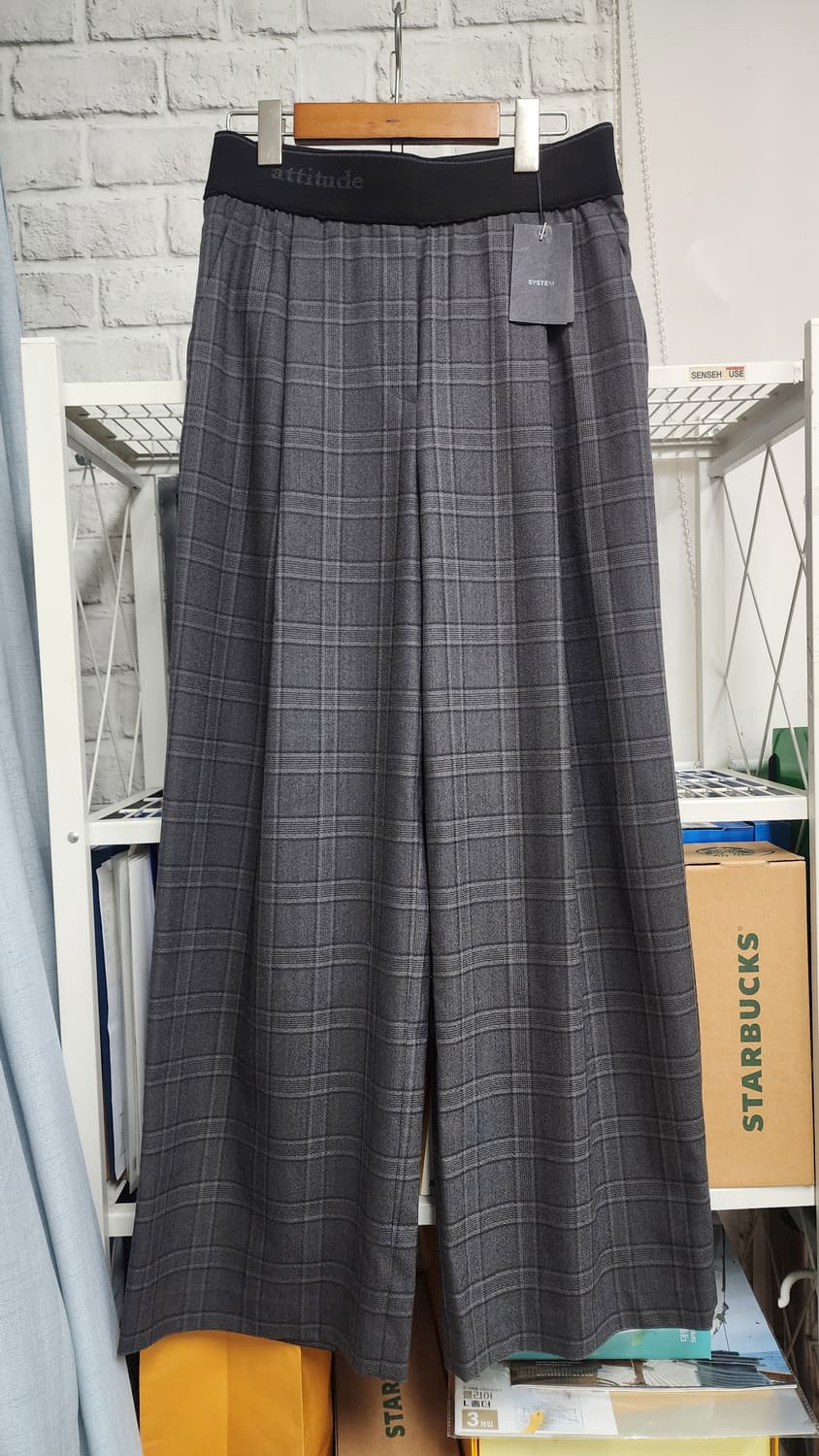 시스템 체크 여성바지 26 간절기~겨울 밴딩 와이드팬츠 WM16 상품이미지1