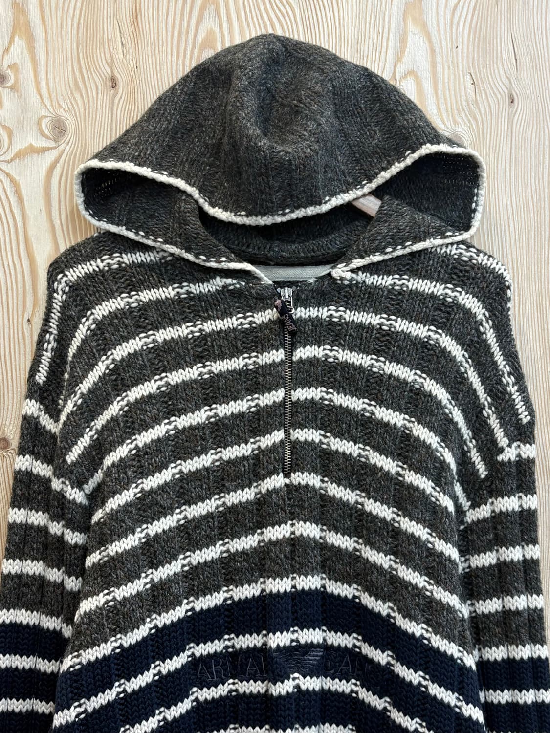 알마니진스 스트라이프 하프집업 후드 니트 상품이미지3