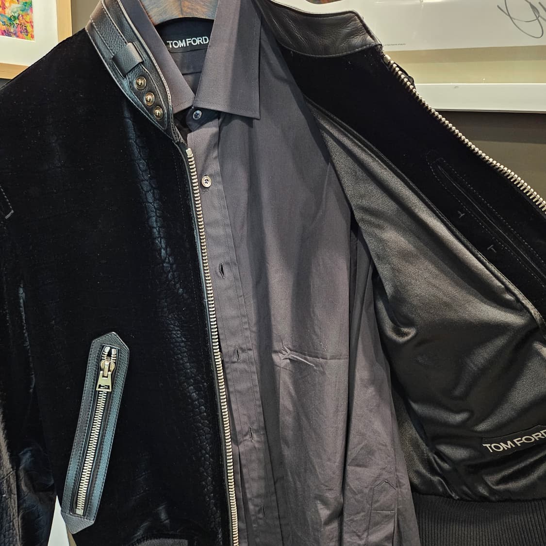톰포드 크록 벨벳 신상 레더 트림 셸 트러커자켓 상품이미지4