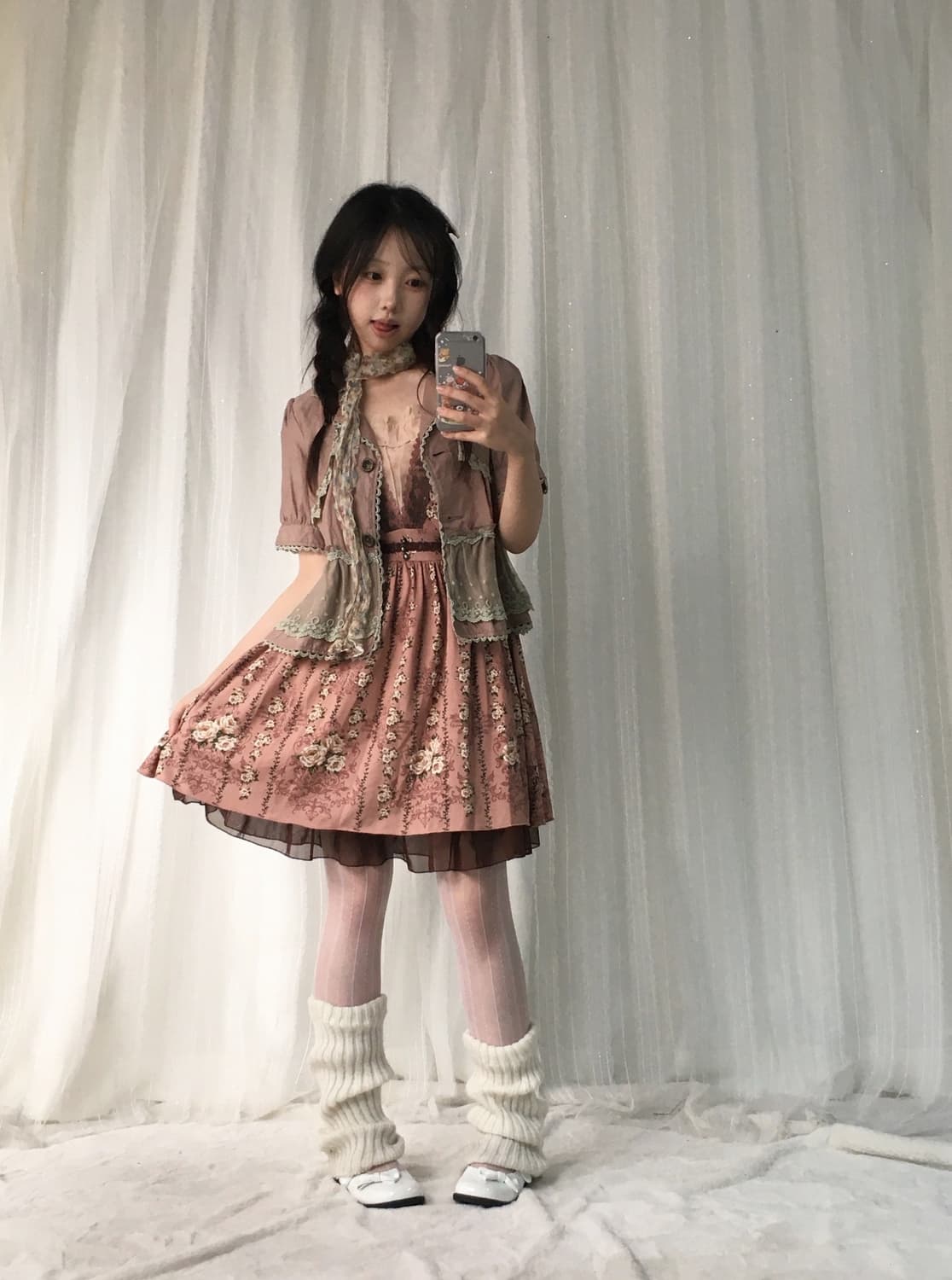 빈티지 인디핑크 플라워 원피스 레이스 자켓 코디세트 상품이미지2