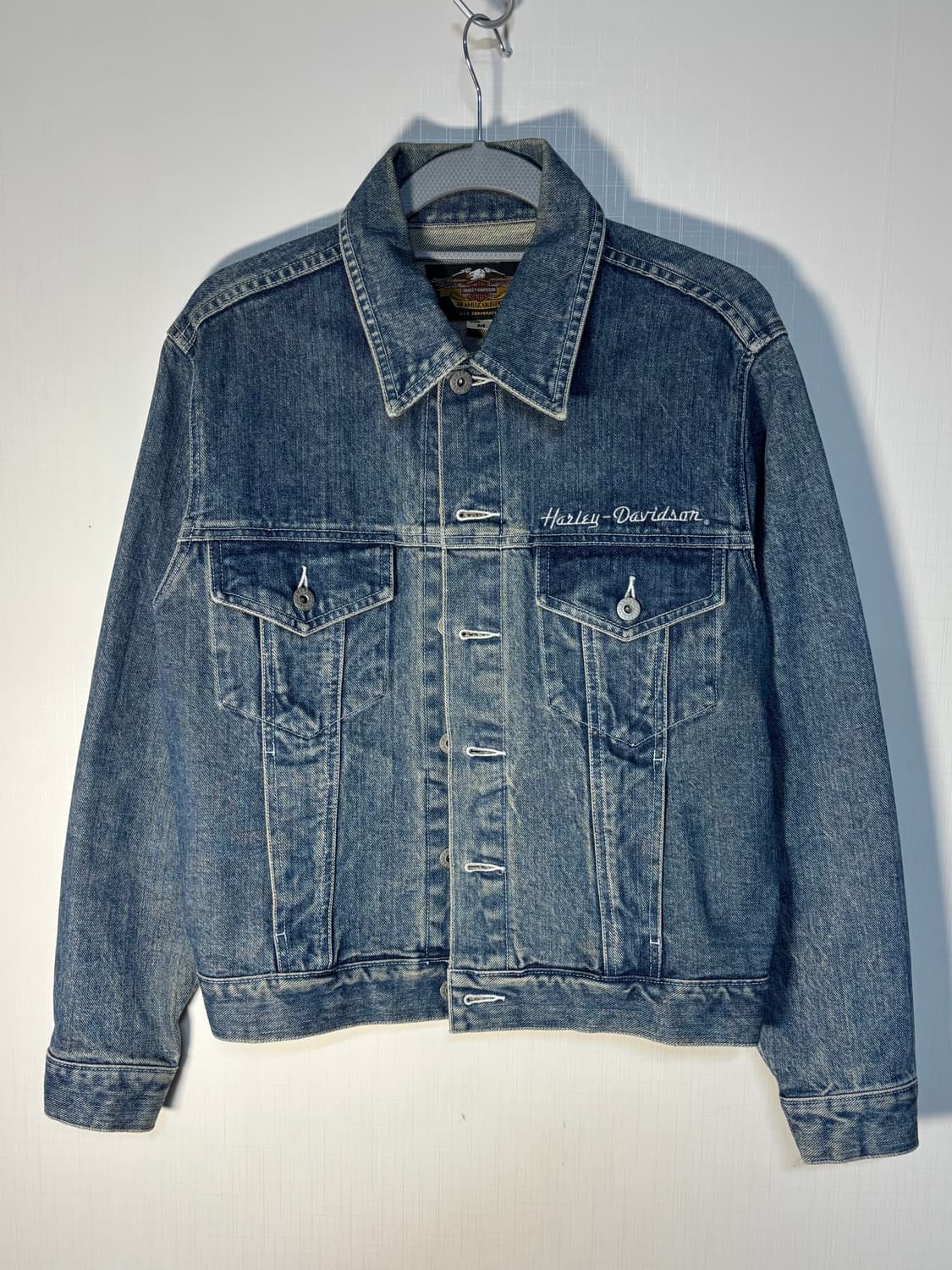 90s 할리데이비슨 빅로고 데님 트러커 자켓 빈티지 상품이미지3