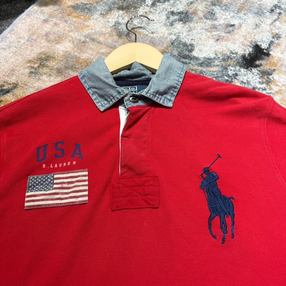 폴로 빅포니 데님카라 성조기 카라티셔츠 상품이미지3