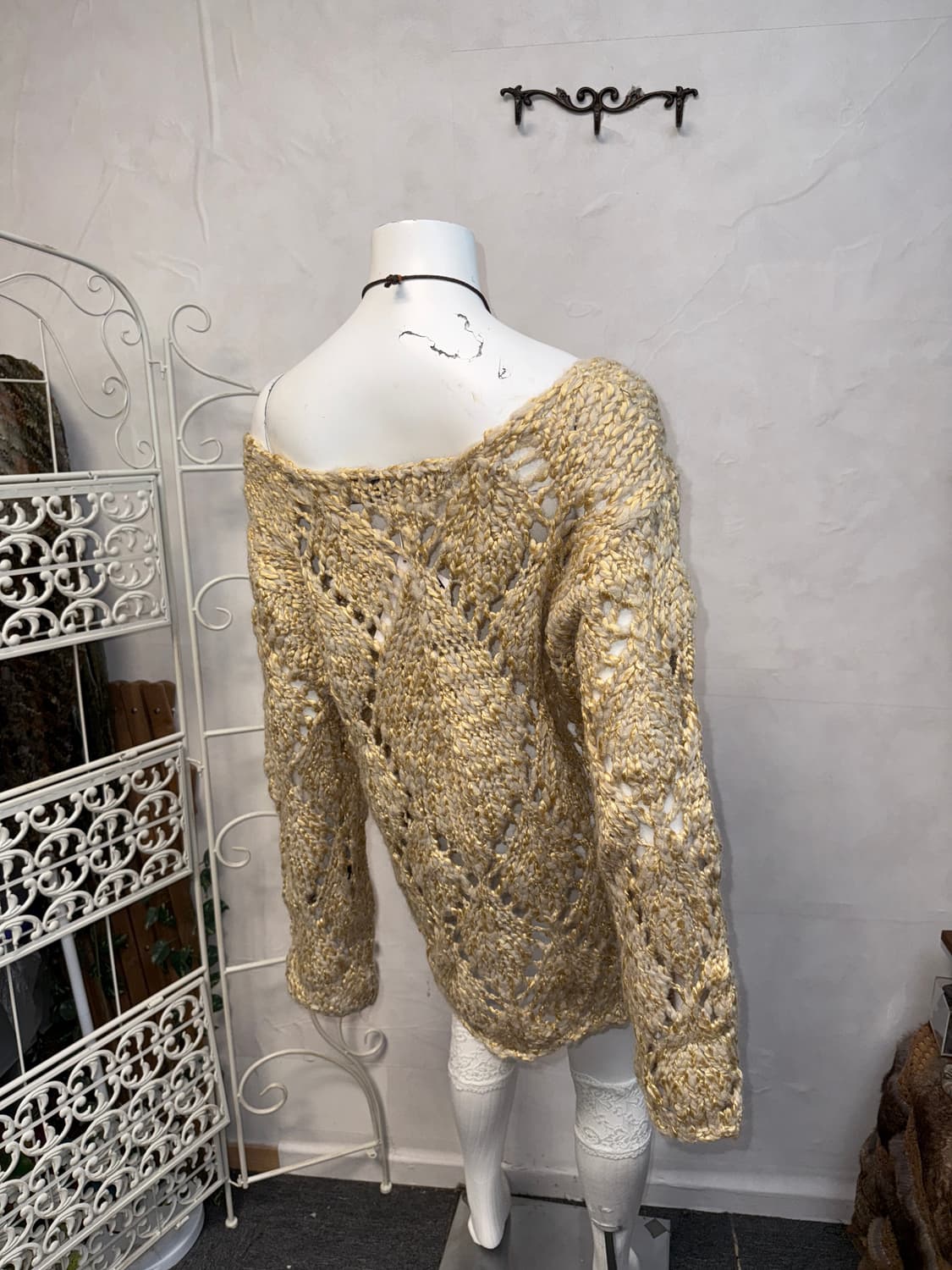 OPEN YY argyle pointelle pullover beige  상품이미지6