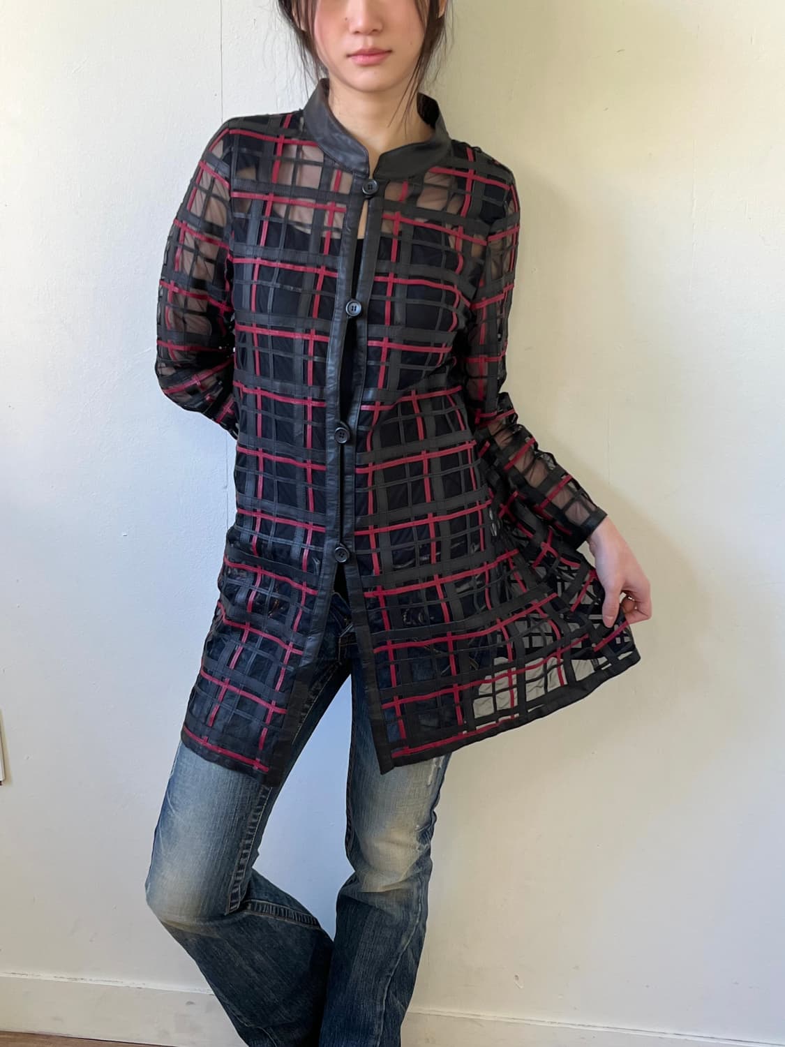 90’s ARBORENTE 시스루 레더 자켓 상품이미지4