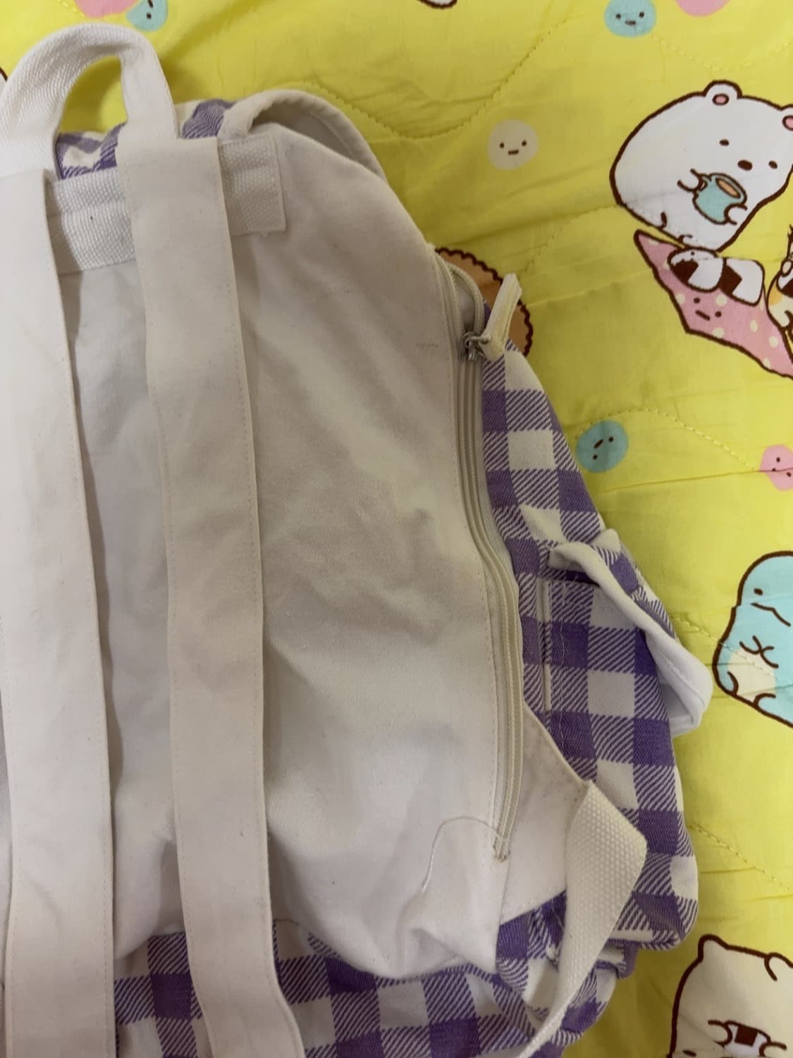 연보라 체크 빈티지 백팩 상품이미지4
