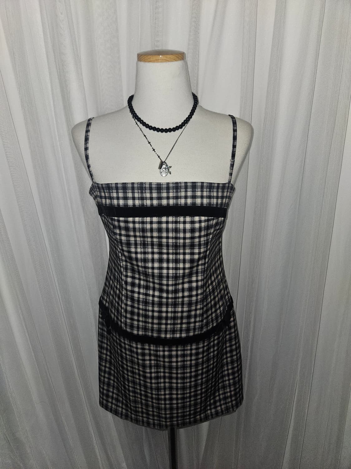 No.5 히메 체크 벨벳리본 미니 원피스 상품이미지2