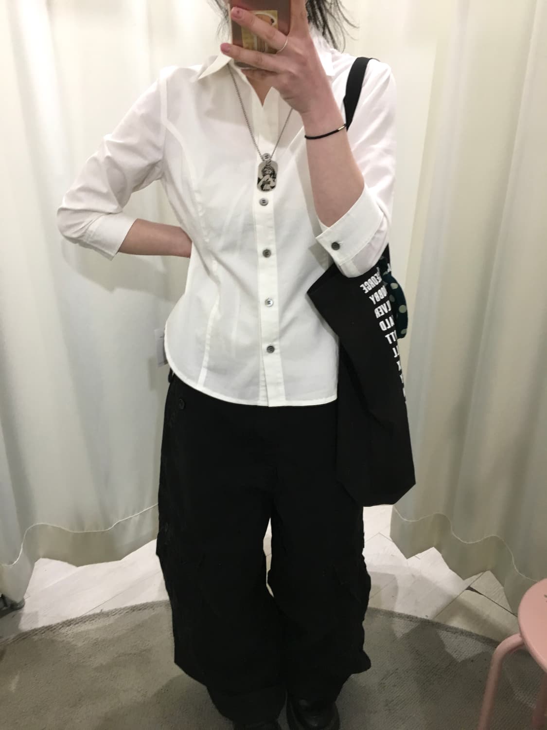 y2k 화이트 슬림 셔츠 상품이미지4