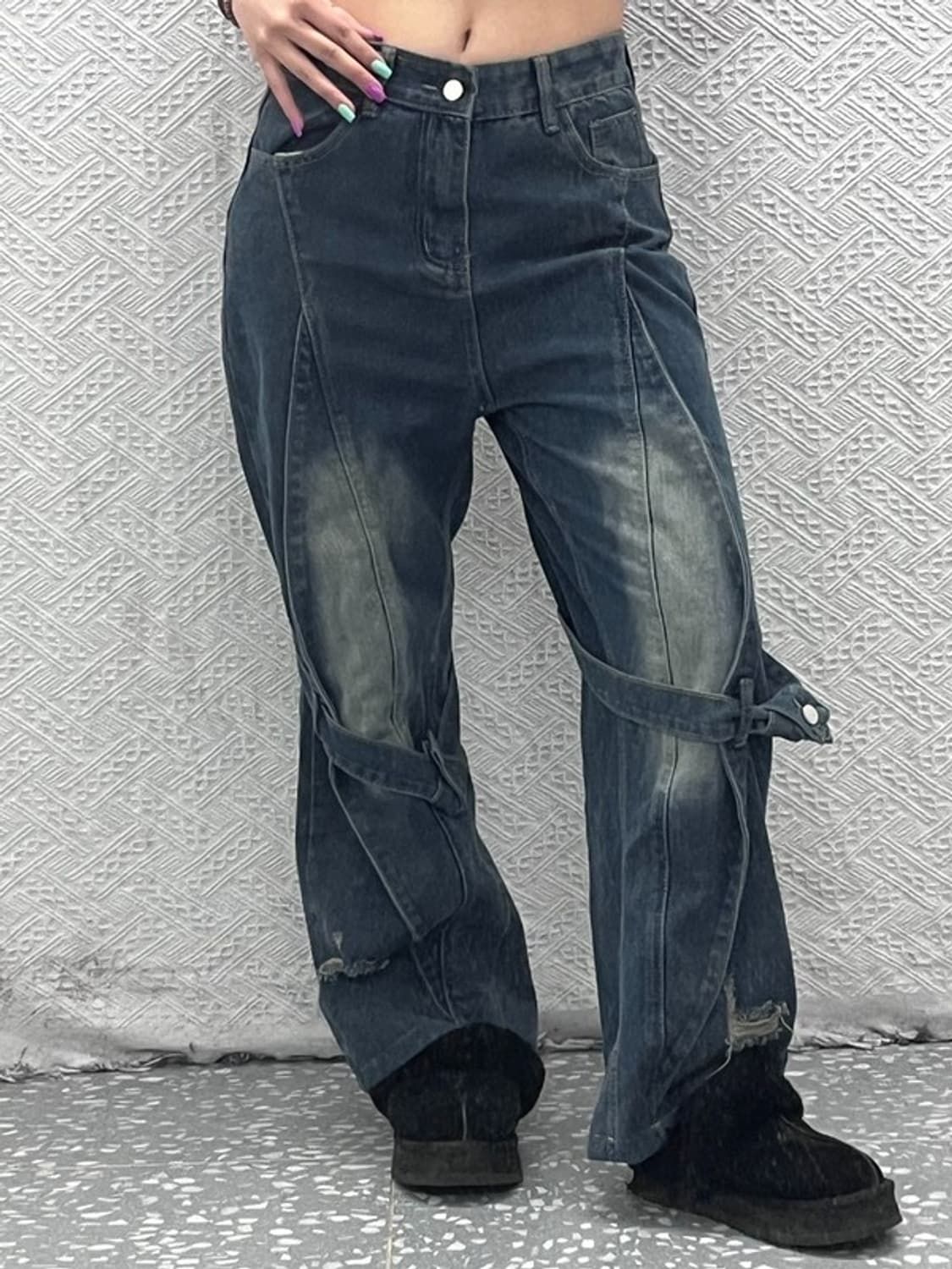 빈티지 스트릿 힙합 스트랩 워싱 데님 팬츠 29인치 C07070 상품이미지2