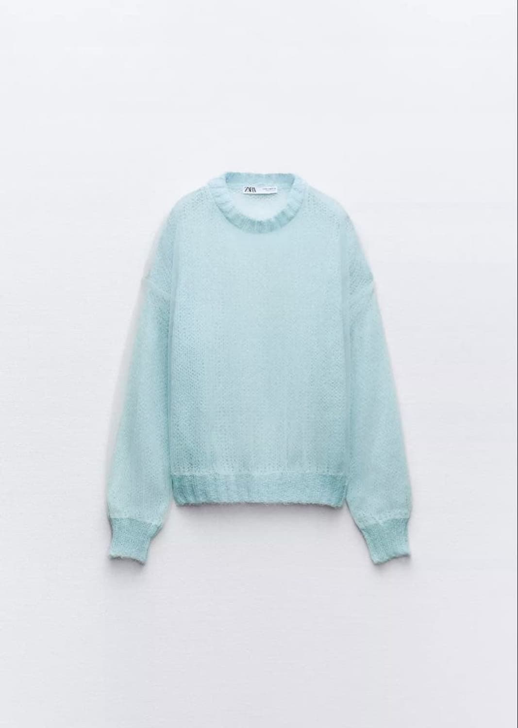 새제품)자라 튤 슬리브 니트스웨터 스카이블루 쉬어 그물 상품이미지2