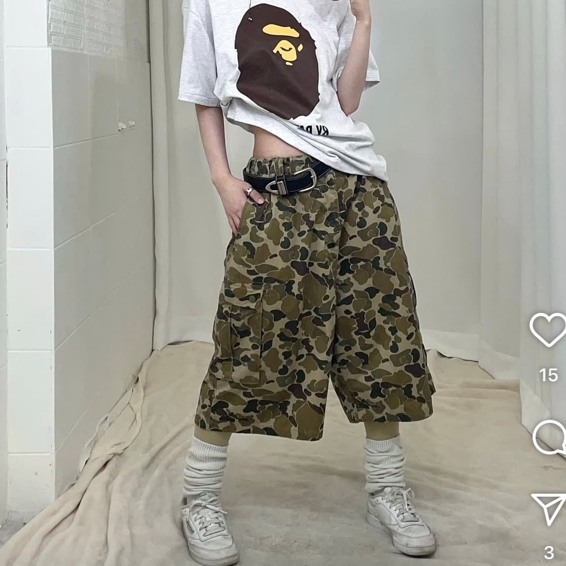 빈티지 카모 카고 와이드 버뮤다 팬츠 상품이미지3
