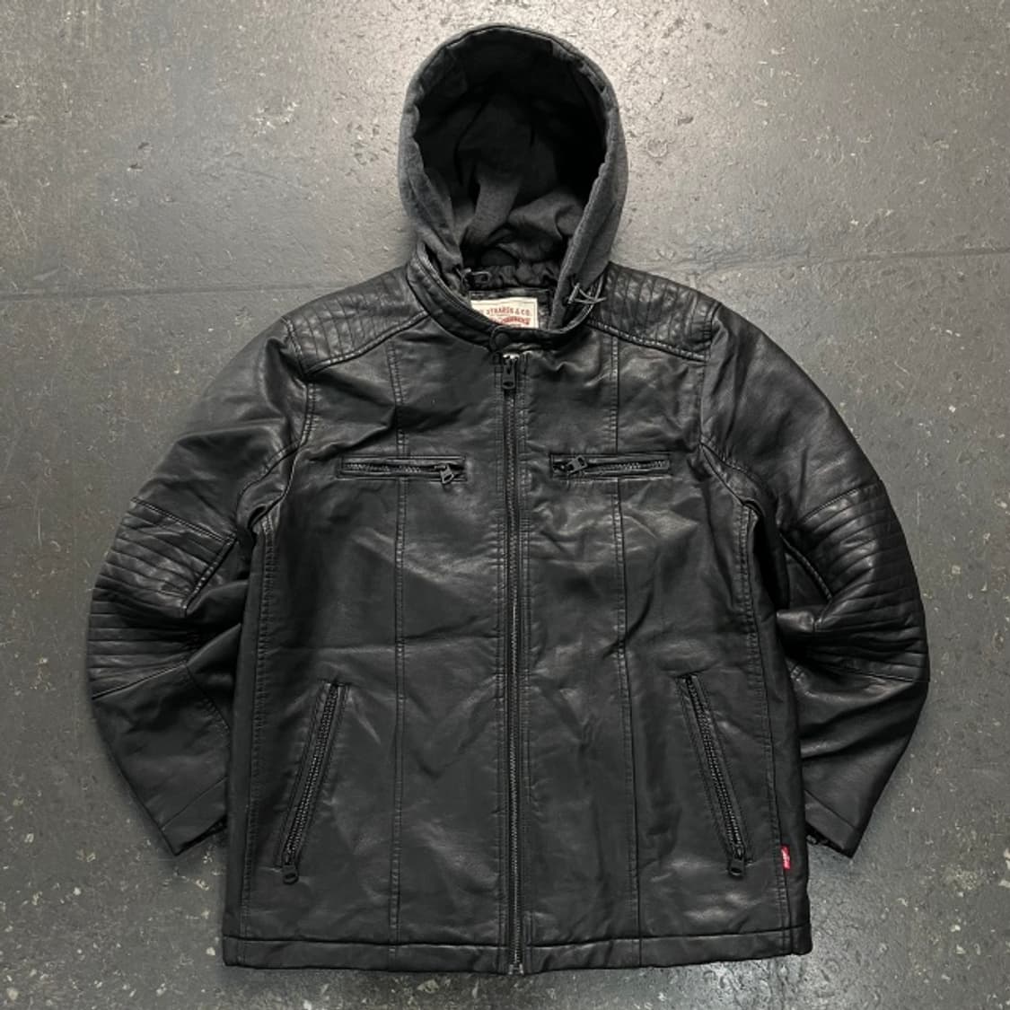 100 리바이스 유광 레더 후드 자켓  상품이미지1