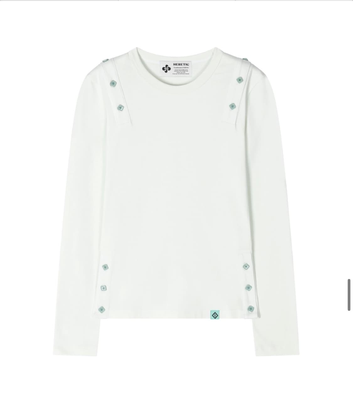 헤레틱 BUTTON CUT-OFF T-SHIRT white-mint  상품이미지1