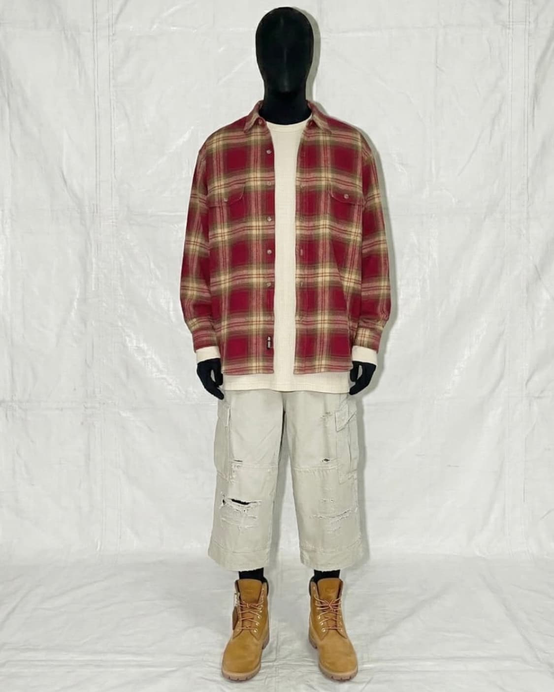 필드&스트림 플란넬 타탄 체크 워크 셔츠 코튼 레드 오버핏 에스닉 웨스턴 상품이미지2