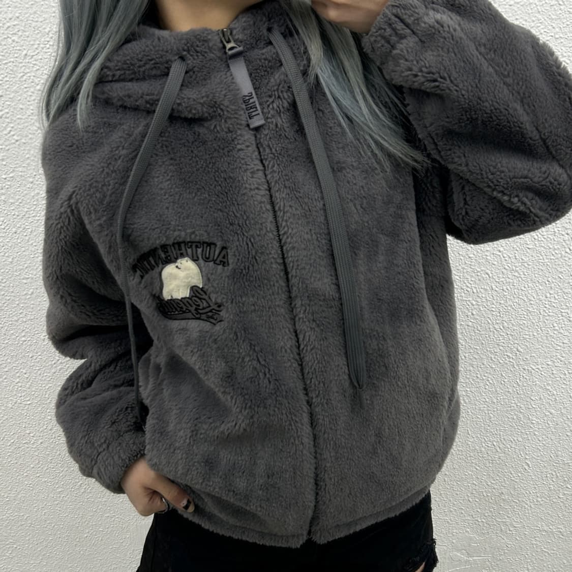 지프 곰돌이 패치로고 차콜 후리스 후드집업 S 상품이미지1