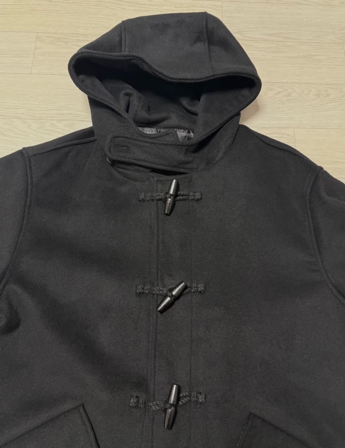 [UNISEX] 울 후드 더플 코트 (블랙) 상품이미지4