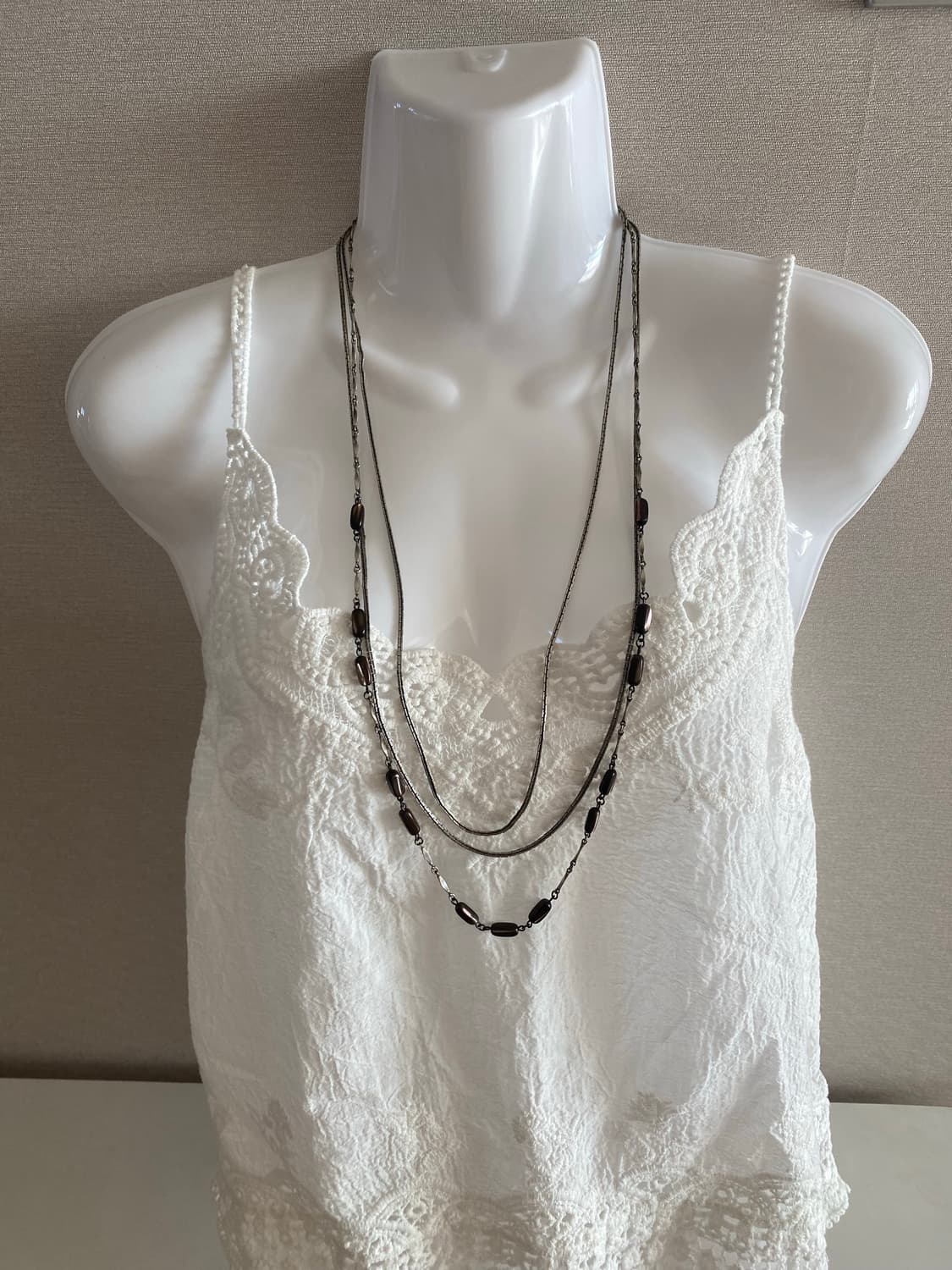 빈티지 브라운 비즈 3중 레이어드 네크리스 목걸이  상품이미지1