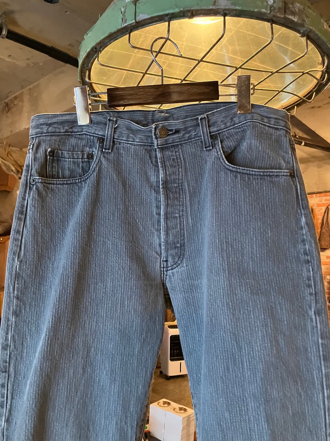 80s USA 빈티지 리바이스 501 블랙진 스트라이프 데님 팬츠 상품이미지3