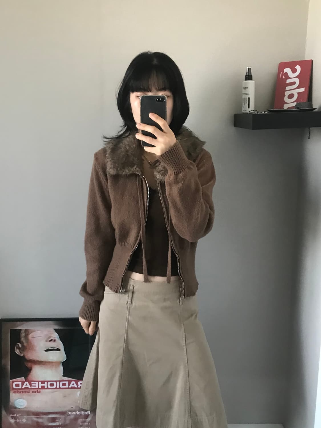 빈티지 니트 집업 브라운 울프죠 상품이미지5