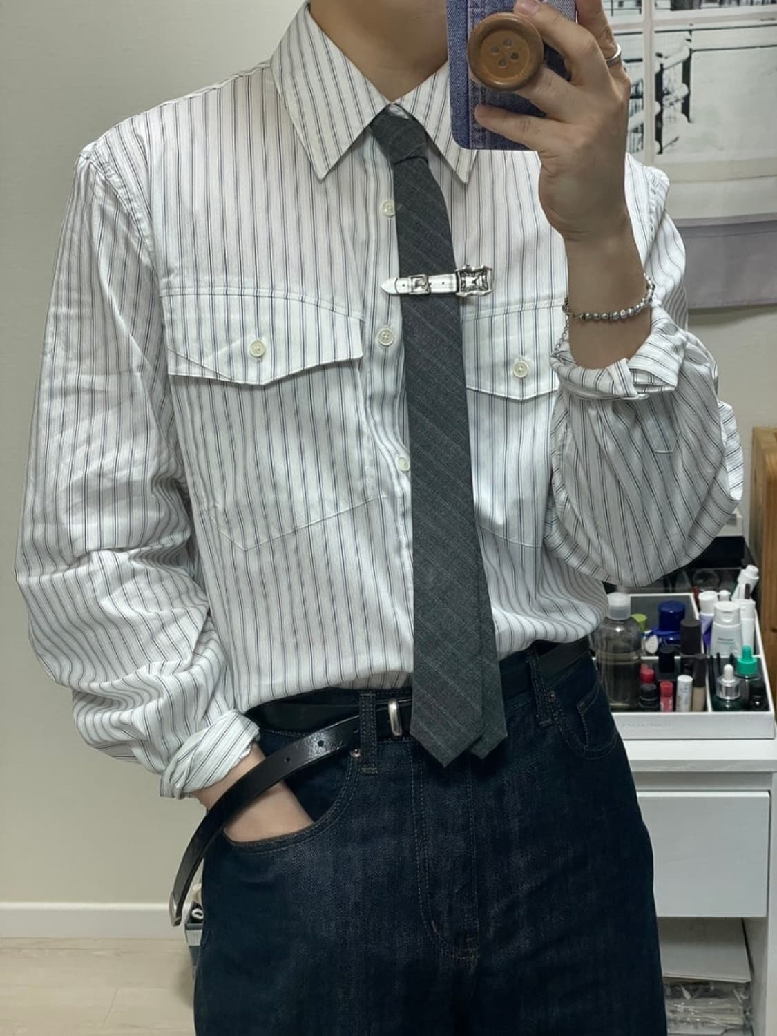 판매 웨이비니스 호리즌 스트라이프 셔츠 블랙 2사이즈 상품이미지1