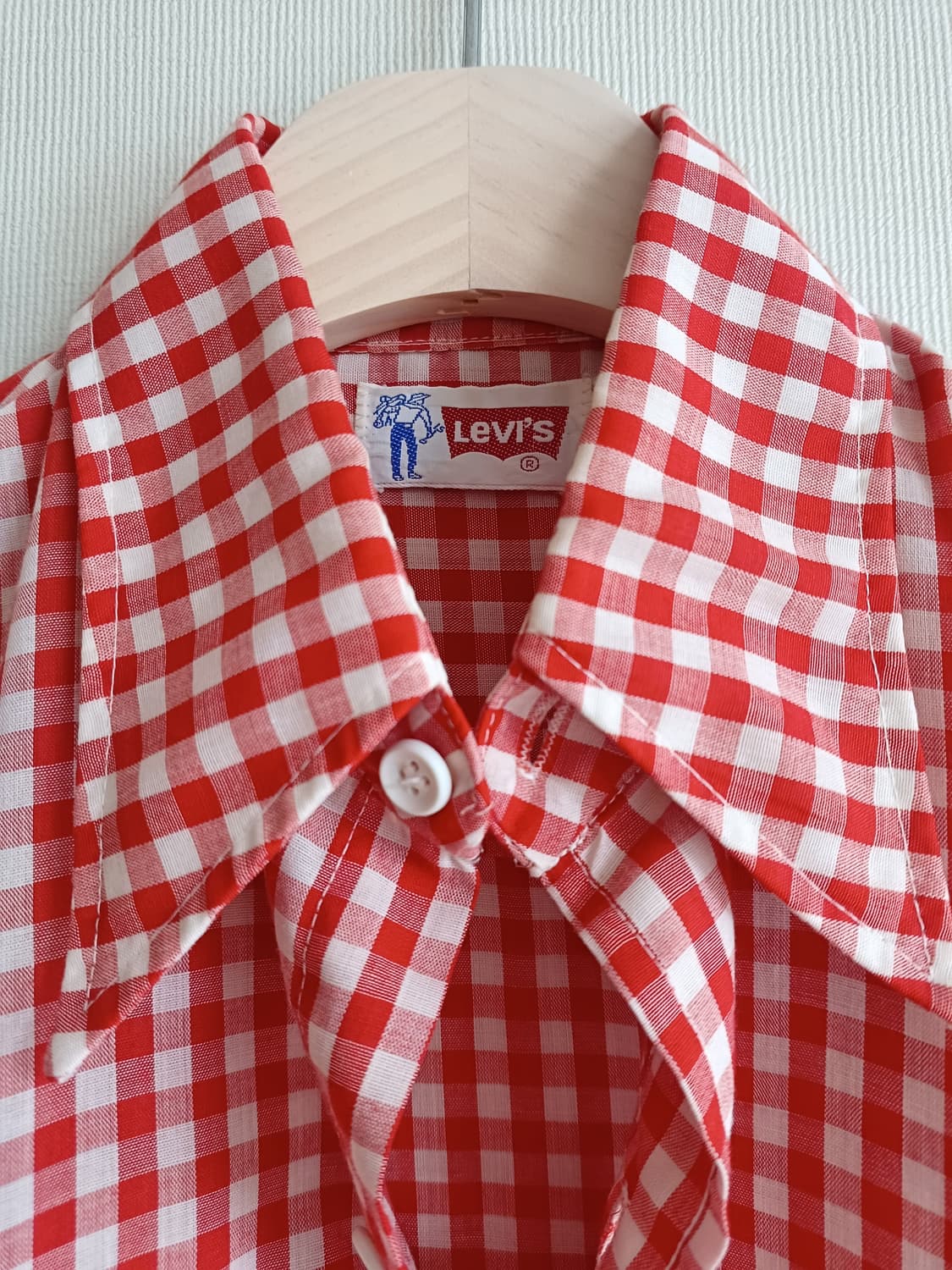 70s 리바이스 깅엄 체크 셔츠 레드 levis 웨스턴 케쥬얼 빈티지 상품이미지6