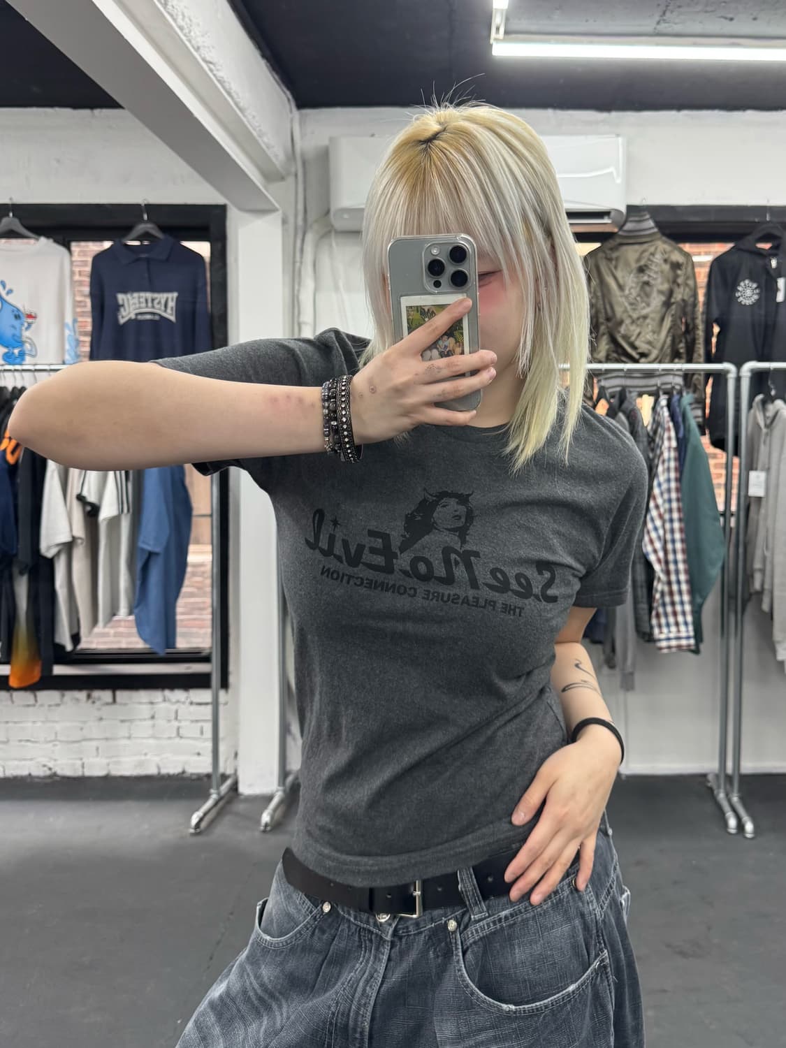 히스테릭 글래머 데빌걸 그레이 티셔츠 상품이미지4