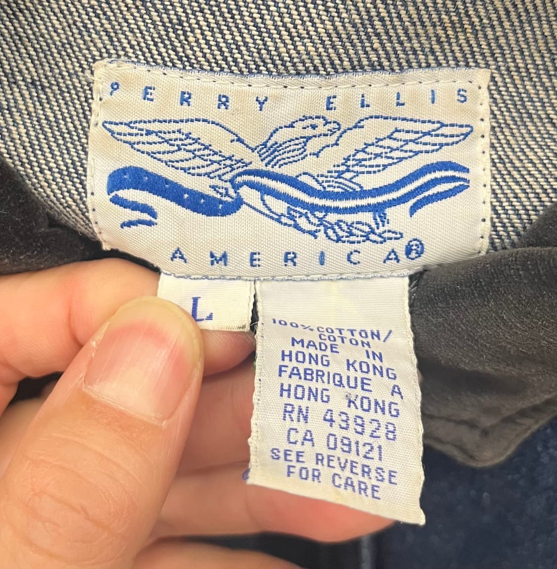 90s Perry Ellis America 데님 워크 자켓 코듀로이 칼라 상품이미지7