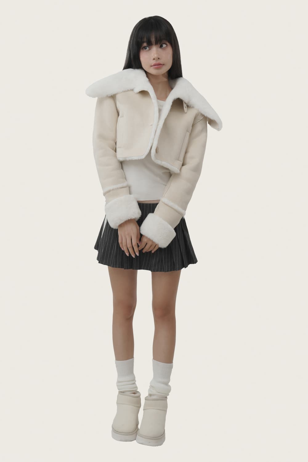 클리시어 크럼블 폭스 시어링 무스탕/베이지/새상품 택O/무료배송 상품이미지5