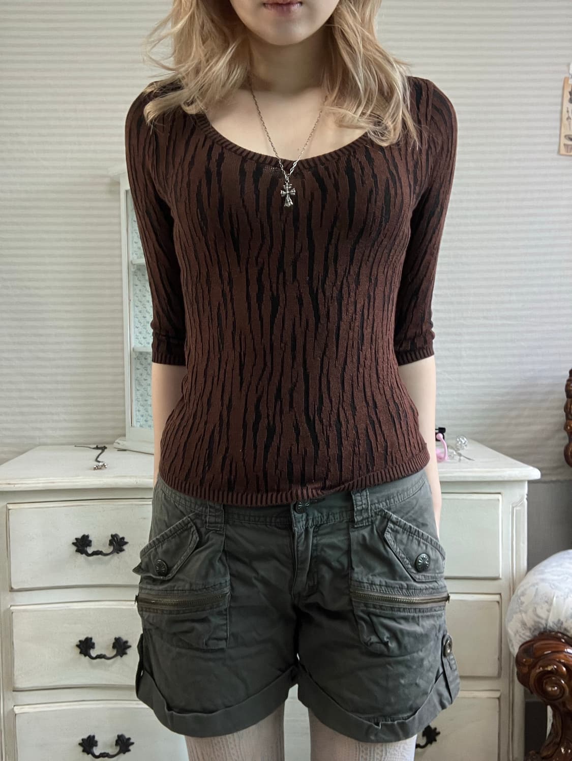 jpn vintage y2k khaki cargo half pants 상품이미지4