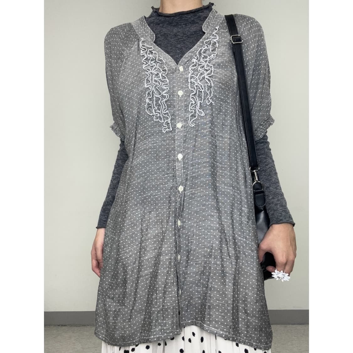 빈티지 그레이 모리걸 도트 반팔 원피스 상품이미지1