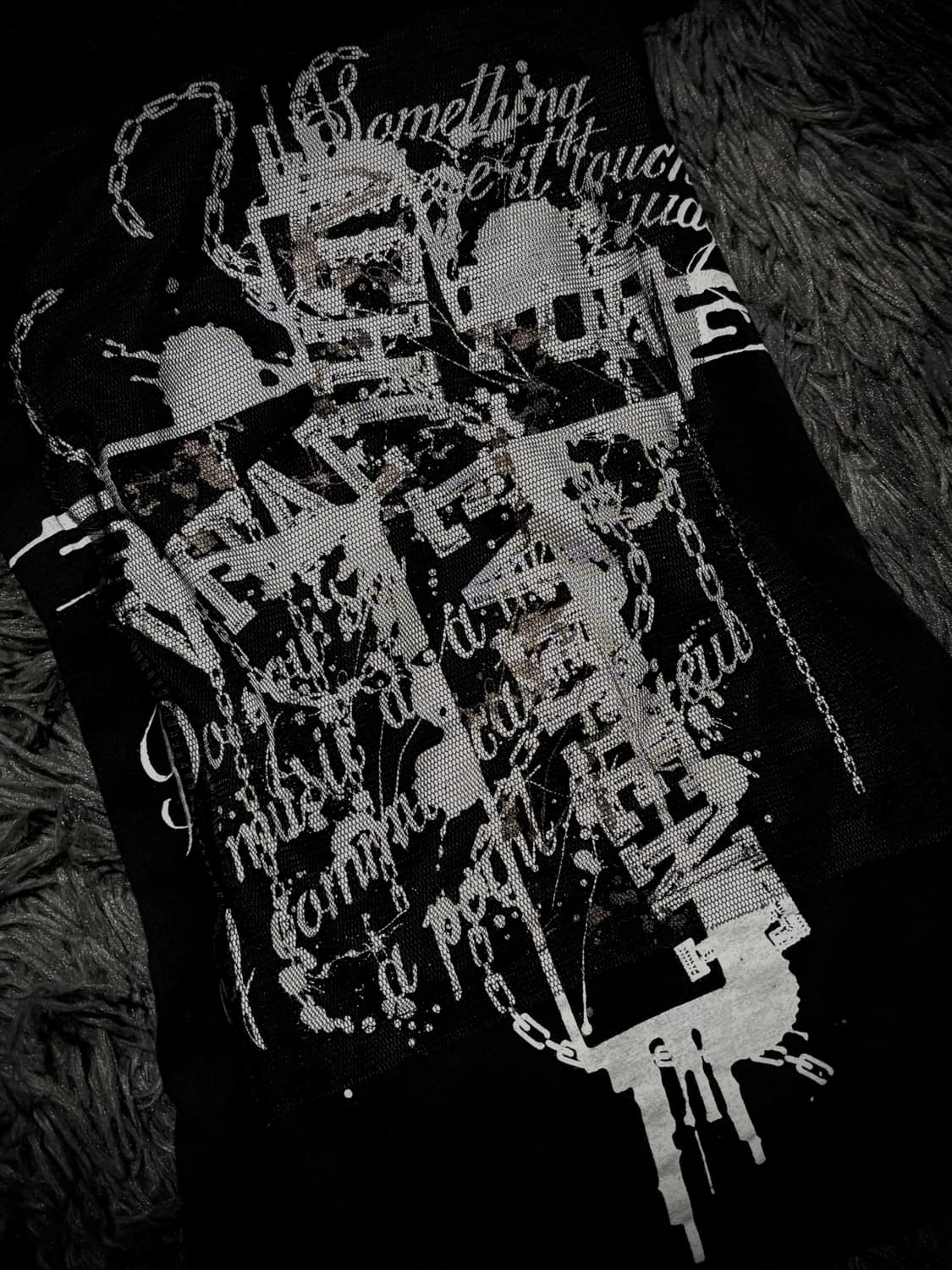 GHOST of HARLEM 스컬 십자가 그래픽 메쉬 블랙 반팔 티셔츠 상품이미지5